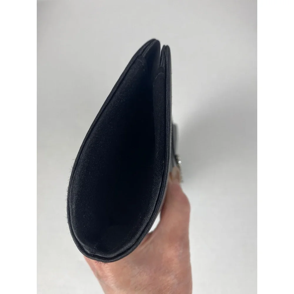 Black Satin Evening Clutch Bag Rhinestone Buckle Silver‎ Chain Strap Formal Bag